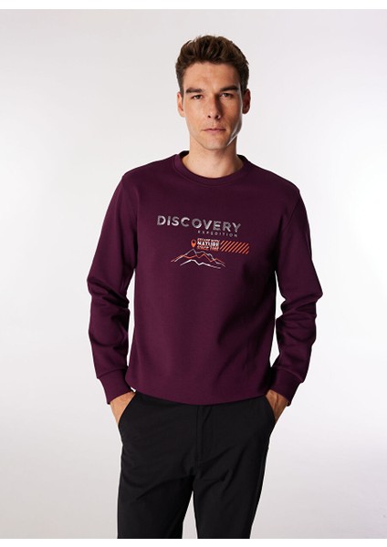 Mürdüm Erkek Bisiklet Yaka Relaxed Baskılı Sweatshirt D4WM-SWT3220