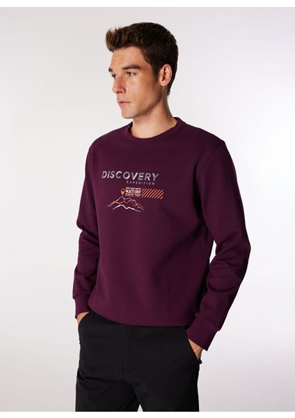 Mürdüm Erkek Bisiklet Yaka Relaxed Baskılı Sweatshirt D4WM-SWT3220