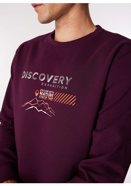Mürdüm Erkek Bisiklet Yaka Relaxed Baskılı Sweatshirt D4WM-SWT3220
