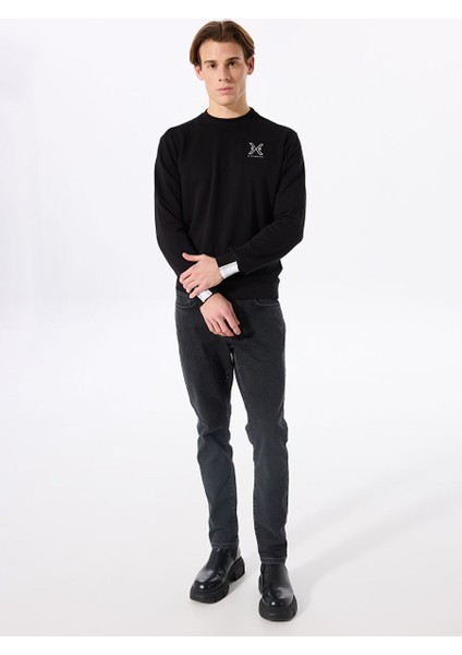 Siyah Erkek Bisiklet Regular Fit Sweatshirt UMA24002FE