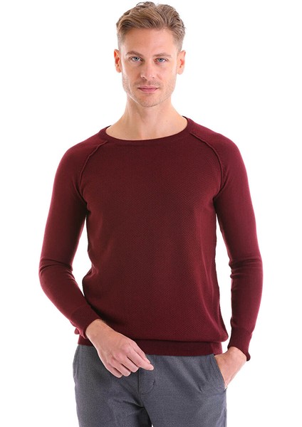 Bordo Regular Fit Bisiklet Yaka Triko Yün Kazak