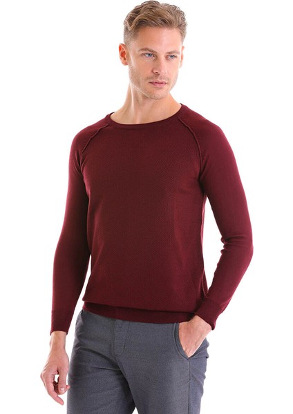 Bordo Regular Fit Bisiklet Yaka Triko Yün Kazak