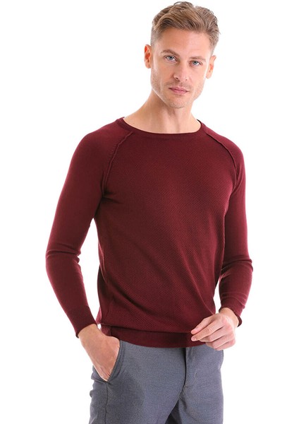 Bordo Regular Fit Bisiklet Yaka Triko Yün Kazak