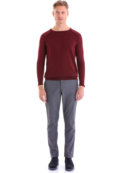 Bordo Regular Fit Bisiklet Yaka Triko Yün Kazak