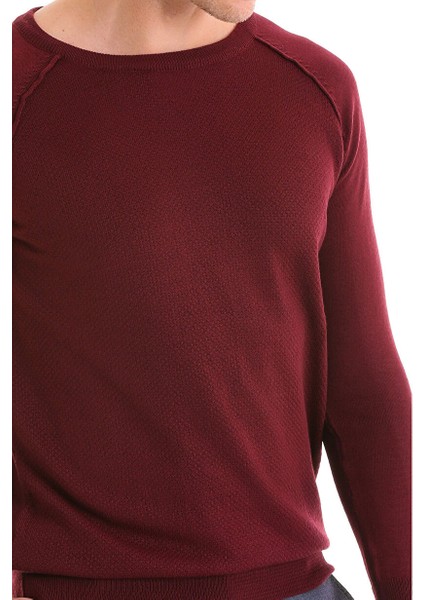 Bordo Regular Fit Bisiklet Yaka Triko Yün Kazak