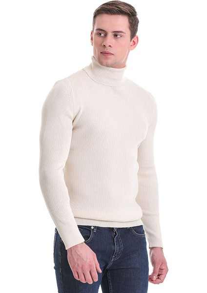 Bej Slim Fit Fitilli Balıkçı Yaka Yünlü Triko Kazak modelleri
