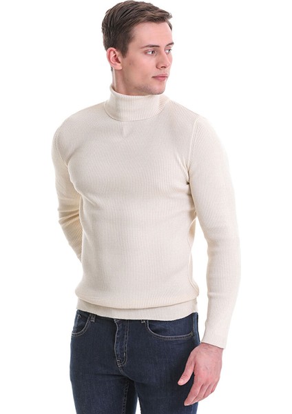 Bej Slim Fit Fitilli Balıkçı Yaka Yünlü Triko Kazak fırsatları