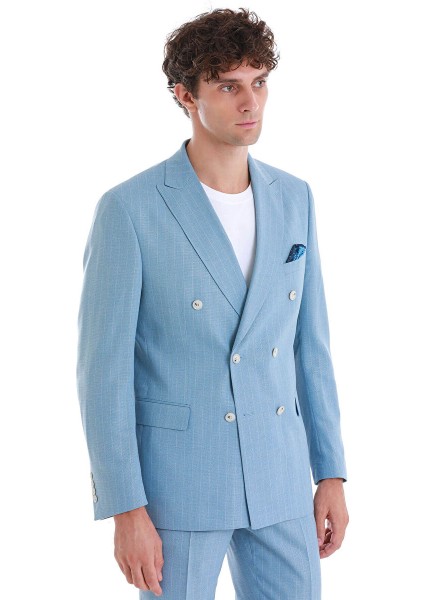 Mavi Slim Fit Çizgili Kruvaze Takım Elbise indirimleri
