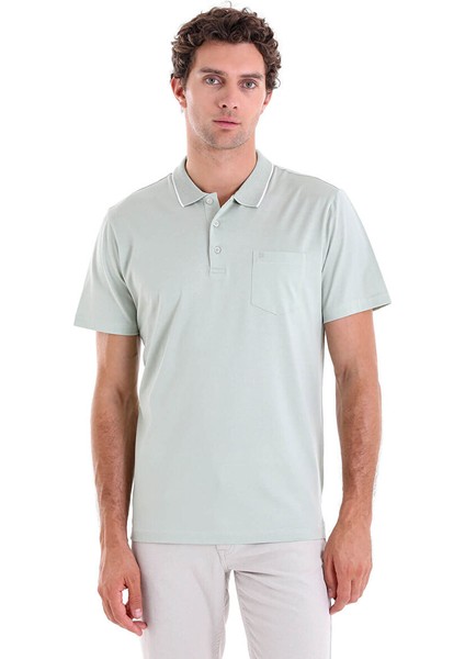 Yeşil Regular Fit Düz Merserize Polo Yaka 100% Pamuk Tişört