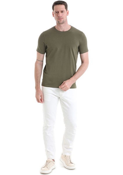 Haki Regular Fit Bisiklet Yaka Pamuklu Tişört