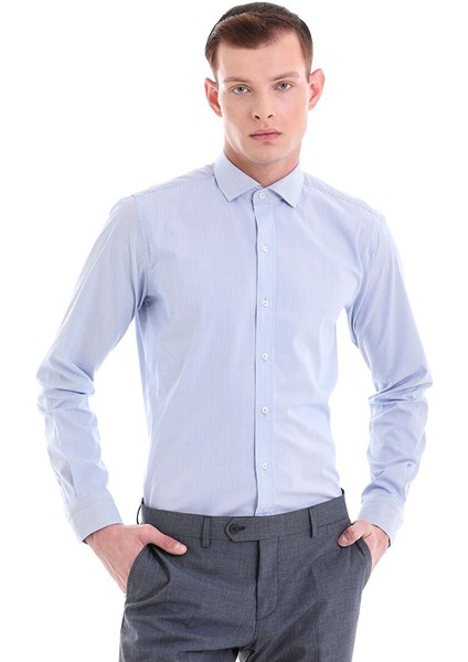Mavi Comfort Fit Desenli 100% Pamuklu Italyan Yaka Uzun Kollu Spor Gömlek