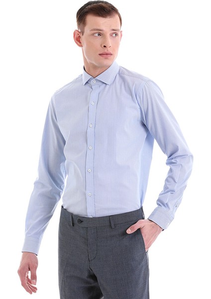 Mavi Comfort Fit Desenli 100% Pamuklu Italyan Yaka Uzun Kollu Spor Gömlek modelleri