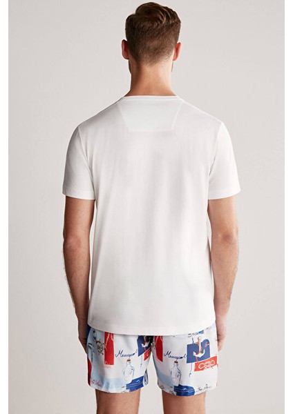 Baskılı Beyaz Pima Pamuk T-Shirt
