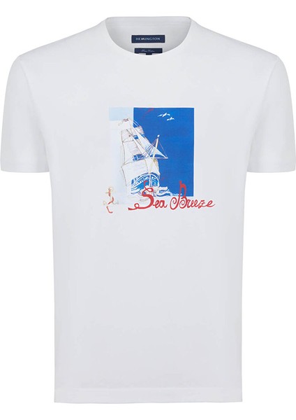 Baskılı Beyaz Pima Pamuk T-Shirt