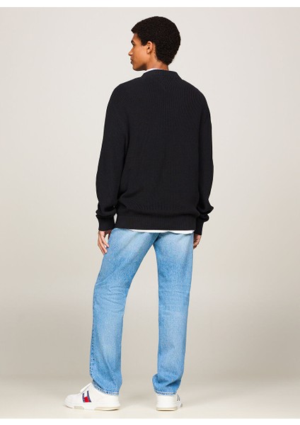 Bisiklet Yaka Regular Fit Baskılı Siyah Erkek Kazak DM0DM19186BDS Reg Dna Flag Sweater
