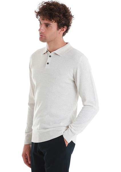 Bej Regular Fit Düz Polo Yaka Triko Kazak