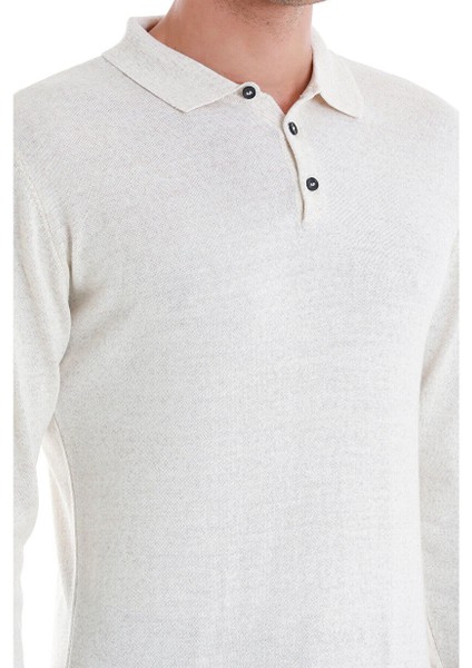 Bej Regular Fit Düz Polo Yaka Triko Kazak