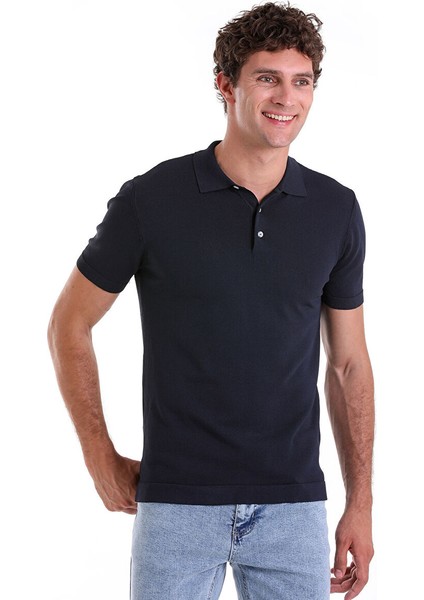 Lacivert Regular Fit Düz Polo Yaka Tişört