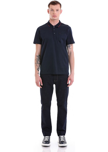 Lacivert Regular Fit Düz Merserize Polo Yaka 100% Pamuk Tişört