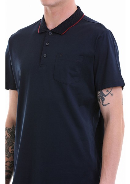 Lacivert Regular Fit Düz Merserize Polo Yaka 100% Pamuk Tişört