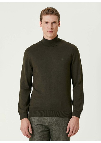 Haki Erkek Balıkçı Slim Fit Düz Kazak 1091787