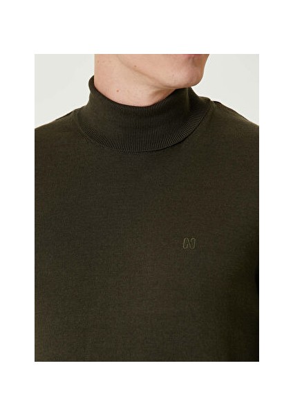 Haki Erkek Balıkçı Slim Fit Düz Kazak 1091787