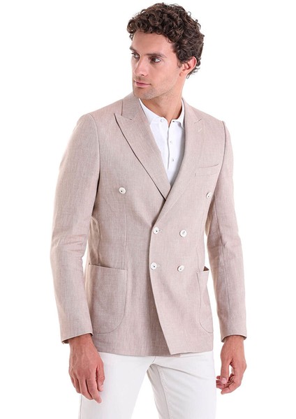 Kahverengi Slim Fit Düz Sivri Yaka Kruvaze Klasik Ceket modelleri