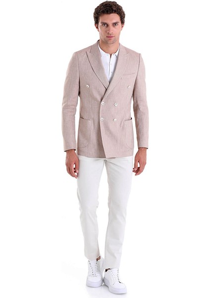 Kahverengi Slim Fit Düz Sivri Yaka Kruvaze Klasik Ceket fırsatları