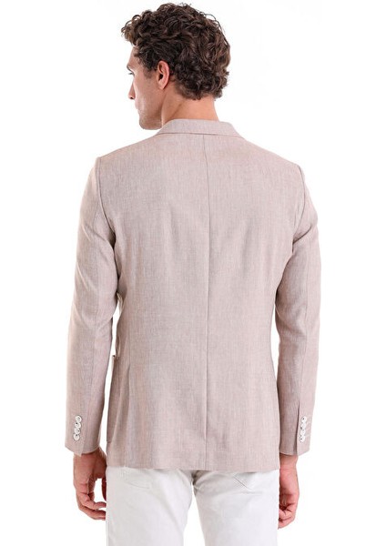 Kahverengi Slim Fit Düz Sivri Yaka Kruvaze Klasik Ceket