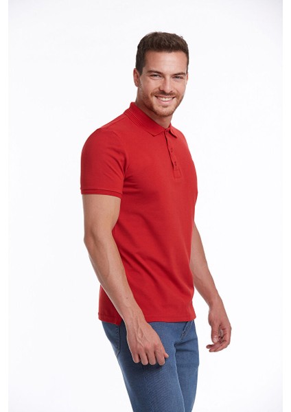 Kırmızı Regular Fit Düz 100% Pamuklu Polo Yaka Tişört