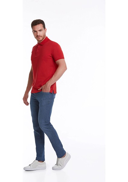 Kırmızı Regular Fit Düz 100% Pamuklu Polo Yaka Tişört