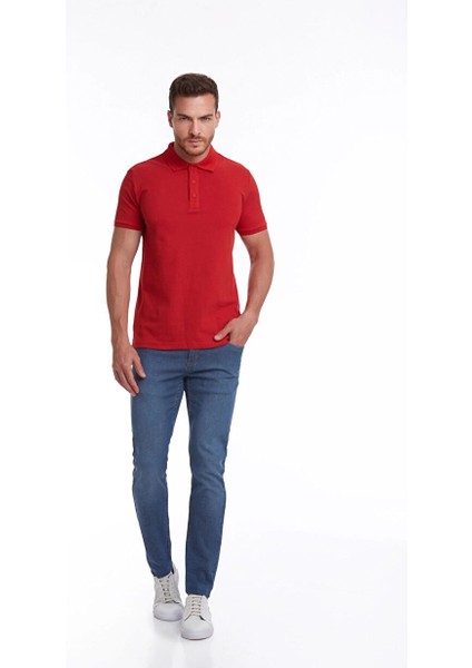 Kırmızı Regular Fit Düz 100% Pamuklu Polo Yaka Tişört