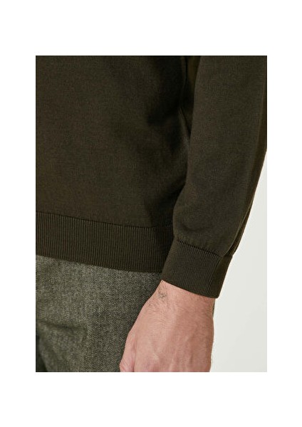 Haki Erkek Balıkçı Slim Fit Düz Kazak 1091787