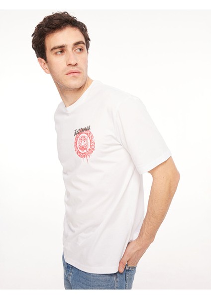 Bisiklet Yaka Beyaz Erkek T-Shirt 75OAHG03