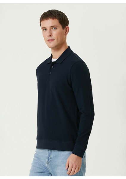 Lacivert Erkek Düğmeli Slim Fit Düz Sweatshirt 1092426