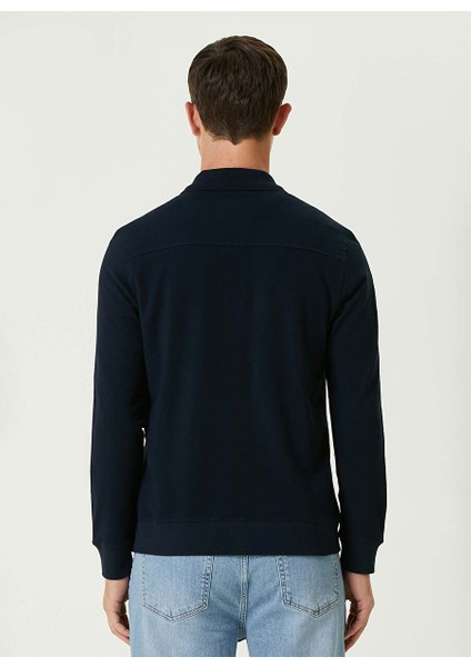 Lacivert Erkek Düğmeli Slim Fit Düz Sweatshirt 1092426