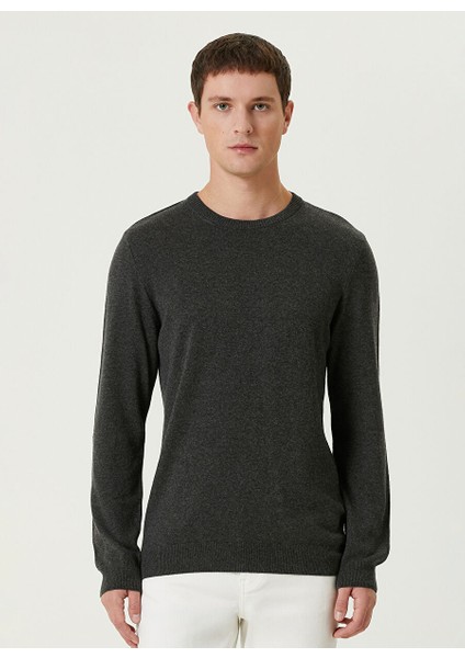 Antrasit Erkek Bisiklet Slim Fit Düz Kazak 1091812