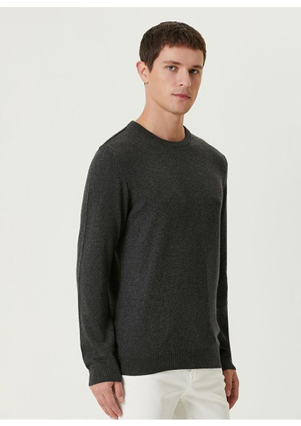 Antrasit Erkek Bisiklet Slim Fit Düz Kazak 1091812
