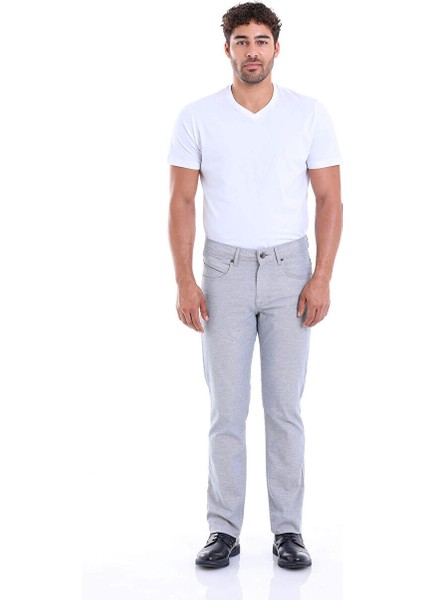 Lacivert Regular Fit Desenli Pamuklu 5 Cep Kanvas Pantolon