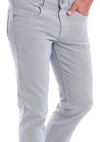 Lacivert Regular Fit Desenli Pamuklu 5 Cep Kanvas Pantolon