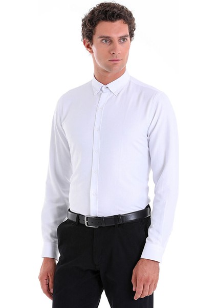 Beyaz Comfort Fit Düz Düğmeli Yaka Uzun Kollu Casual Oxford Gömlek modelleri