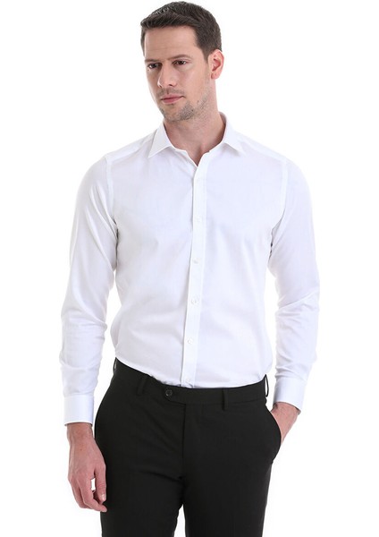 Beyaz Slim Fit Düz 100% Pamuklu Slim Yaka Uzun Kollu Casual Saten Gömlek modelleri
