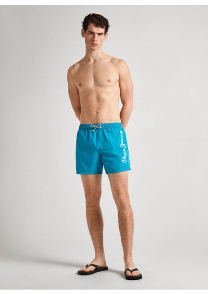 Koyu Mavi Erkek Normal Baskılı Şort Mayo PMB10393 557 Logo Swımshort