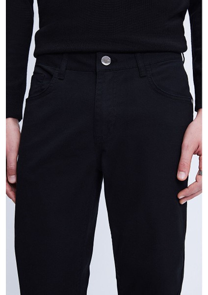 Siyah Regular Fit 5 Cep Pamuklu Kanvas Pantolon