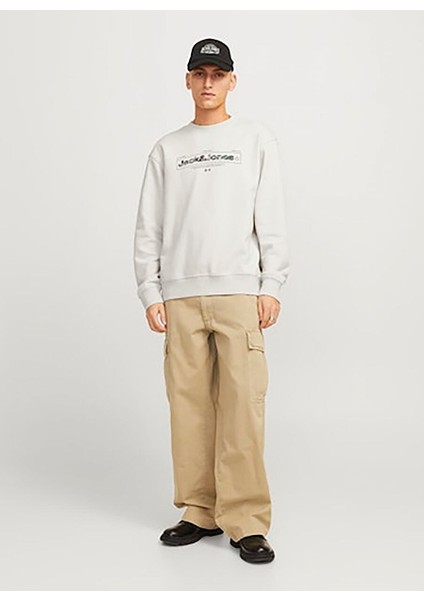 Ekru Erkek Bisiklet Yaka Relaxed Fit Sweatshirt Jcoalpha Sweat Crew Neck