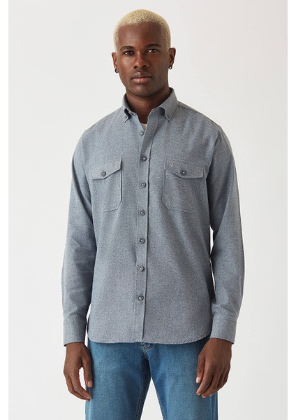 Erkek Regular Fit Uzun Kollu Flanel Gömek Lacivert GM22K222081_K39