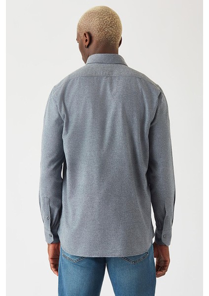 Erkek Regular Fit Uzun Kollu Flanel Gömek Lacivert GM22K222081_K39
