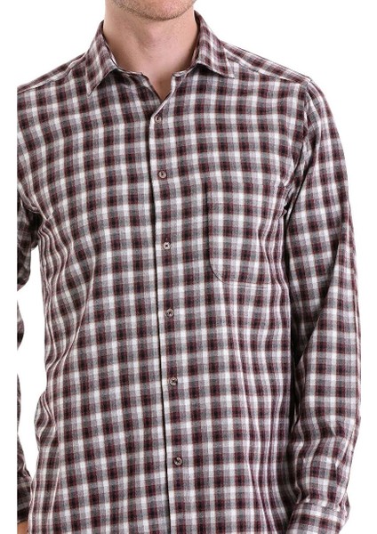 Bordo Klasik Fit Kareli Slim Yaka Uzun Kollu Casual Flanel Gömlek fırsatları
