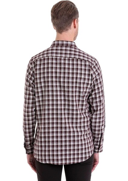 Bordo Klasik Fit Kareli Slim Yaka Uzun Kollu Casual Flanel Gömlek indirimleri