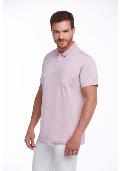 Lila Regular Fit Düz 100% Pamuk Polo Yaka Tişört